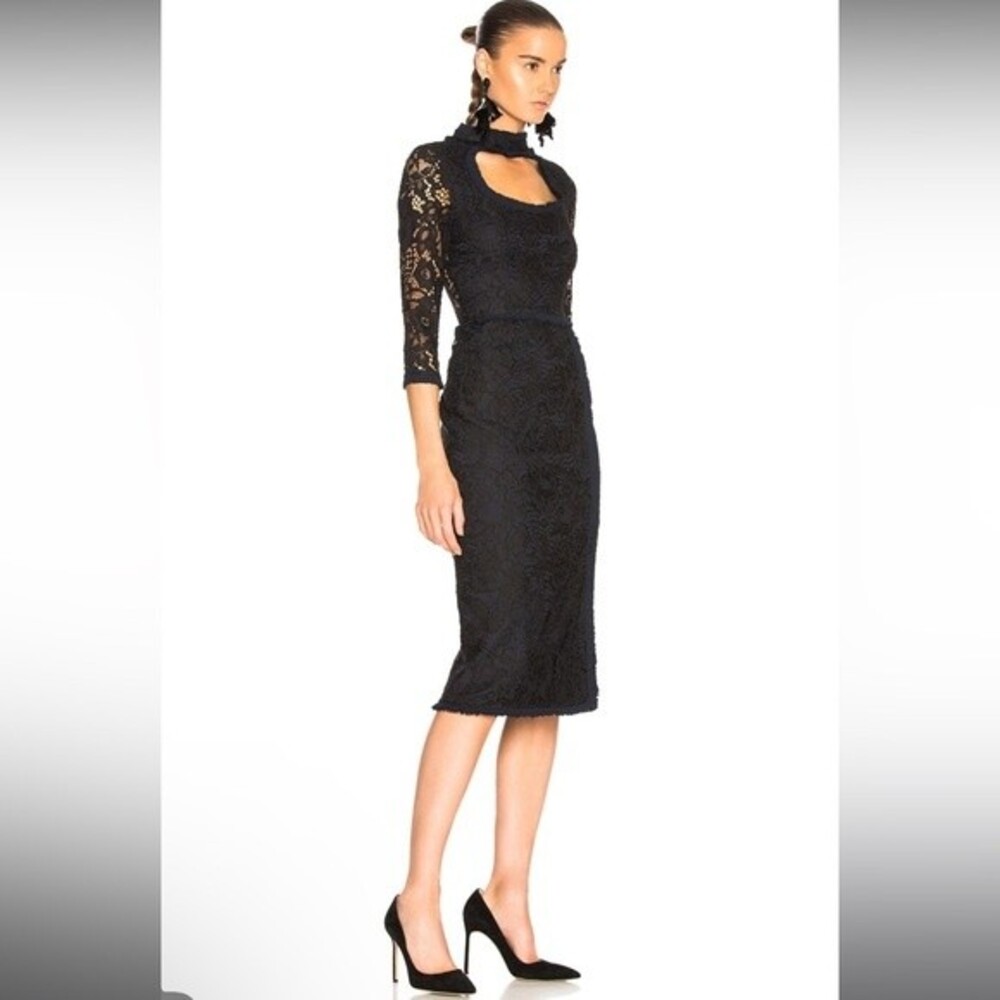 Alexis Fiorenza Mock-Neck Fitted Lace Cocktail Midi Dress XS
